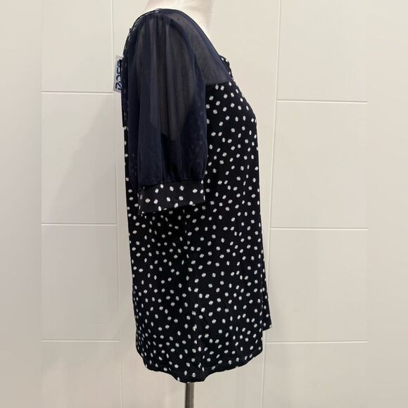 NWT Polka Dot Navy Blue Women's Top sheer sleeves, size small - Picture 2 of 4